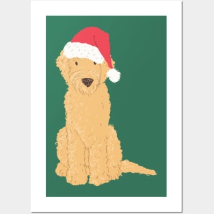 Christmas Goldendoodle Santa Hat Posters and Art